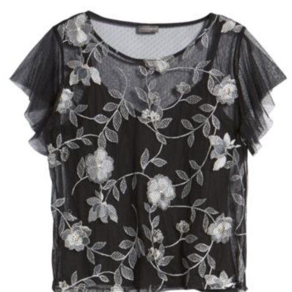 Vince Camuto Embroidered Swiss Dot Blouse - Picture 5 of 8